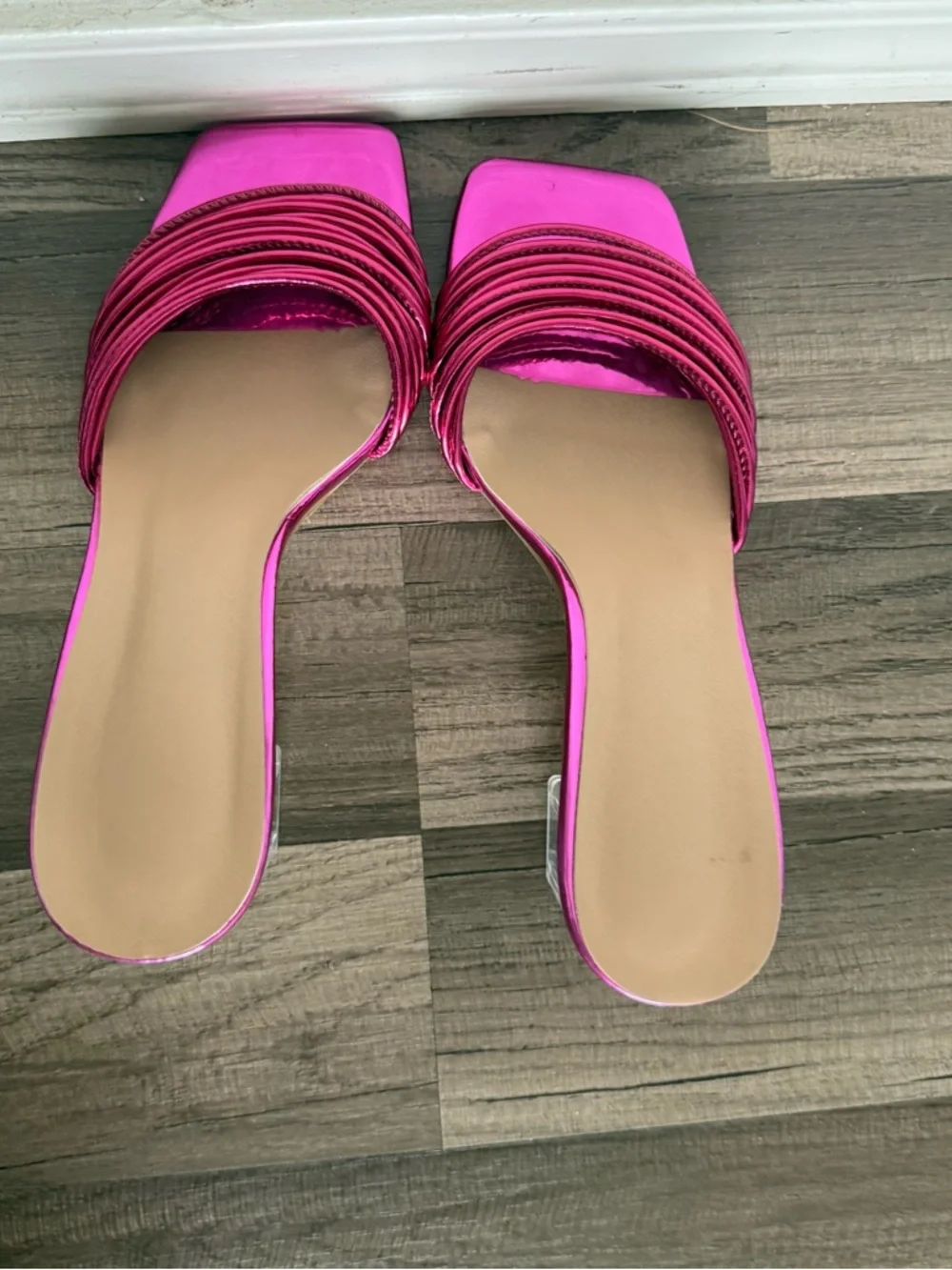SHEIN Metallic Hot Pink Ruched Square-Toe Slide Mules - Picture 11 of 11